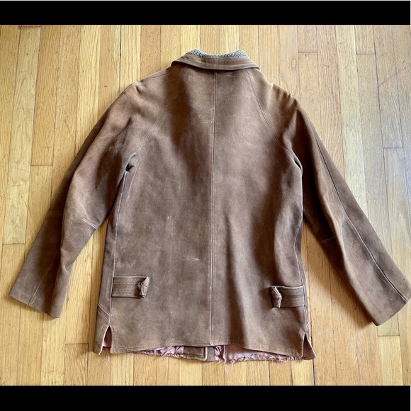 40s-50s Vintage Suede Coat with Knit Collar - Picture 9 of 15